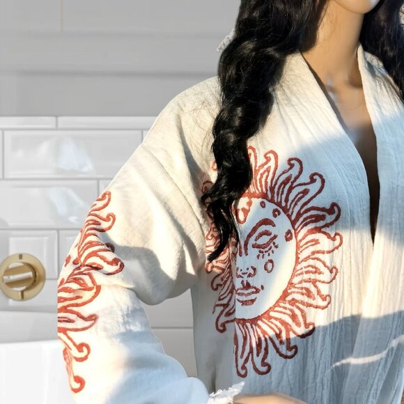 Attract Positive Energy Gold Boho Sunshine Goddess Design Kimono Robe S OS - Picture 3 of 4